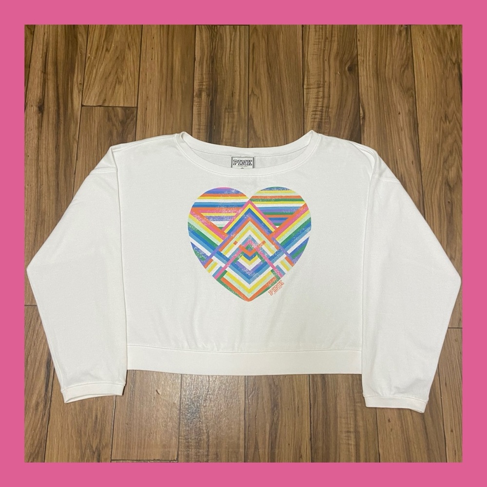 PINK VS VINTAGE RETRO VINTAGE RAINBOW PULLOVER LONG SLEEVE TOP